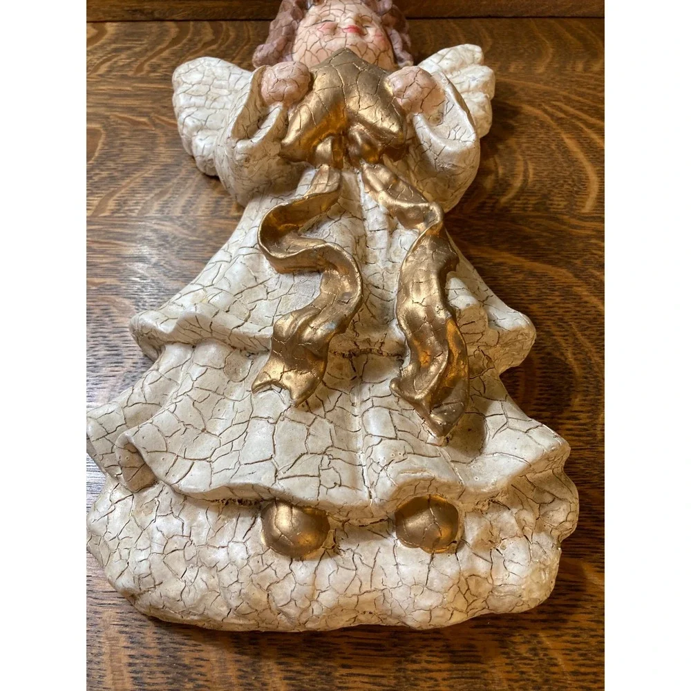 Vintage Style Crackle Finish Angel Wall Plaque Gold Star Cherub Decor 15 Inch